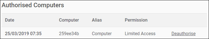 Deauthorising a Computer